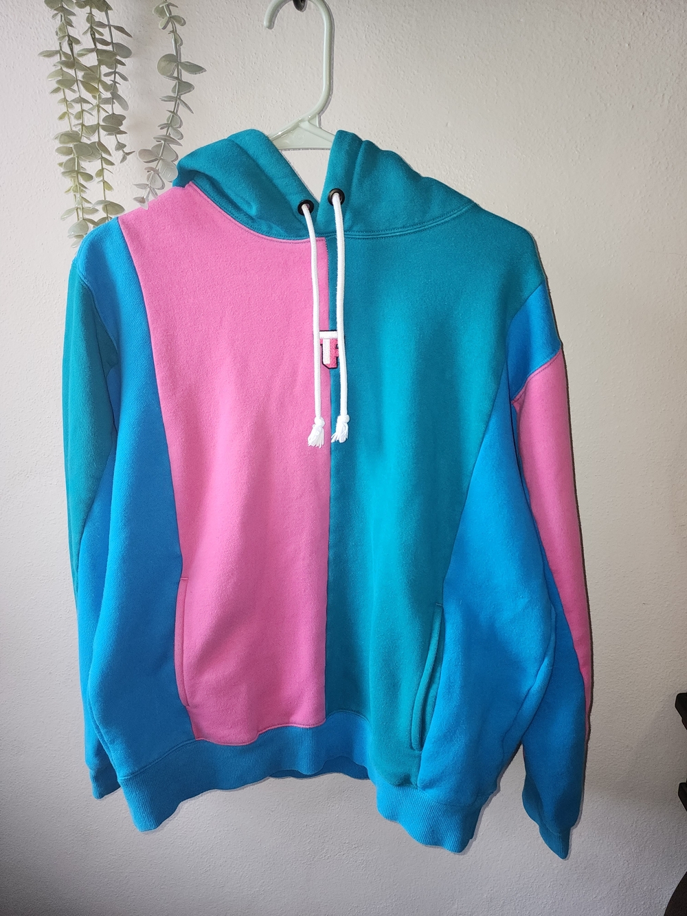 Teddy Fresh Pink and Teal Colorblock Hoodie. Size M.